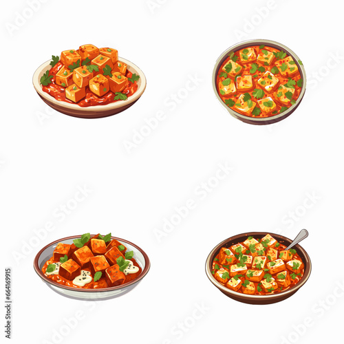 set of happy cute paneer tika masala watercolor illustrations for printing on baby clothes, pattern, sticker, postcards, print, fabric, and books