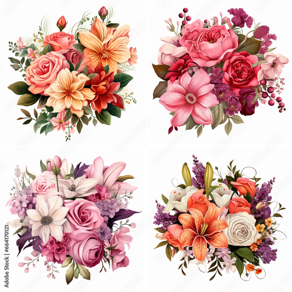 flower leaves, blossom, poppy, invitation, rose watercolor set pattern vector background