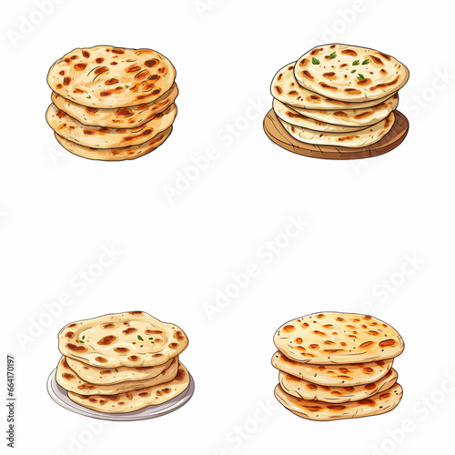 set of happy cute naan bread watercolor illustrations for printing on baby clothes, pattern, sticker, postcards, print, fabric, and books