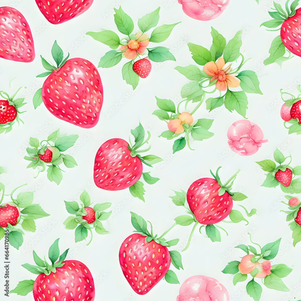 Seamless patterns watercolor strawberry Seamless patterns watercolor strawberry