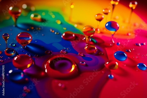 Colorful liquid drops on vibrant background. Generative AI