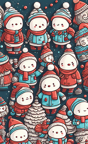 Christmas theme line art doodle cartoon pattern seamless illustration, Merry Christmas, backgrounds for smartphone,