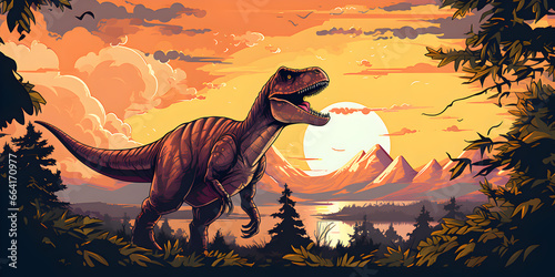 Dinosaur in nature illustration background © AhmadSoleh
