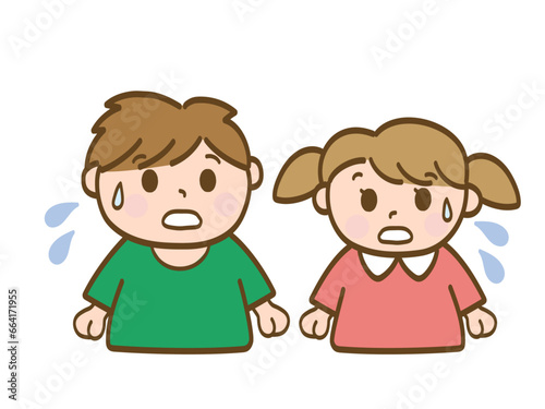 焦る男の子と女の子_小学生低学年_幼児