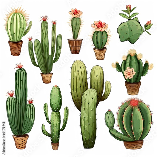 The Cactus set on white background. Clipart illustrations.