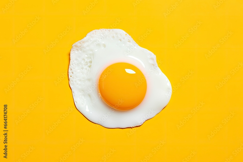 Fried egg on a yellow background. - obrazy, fototapety, plakaty 
