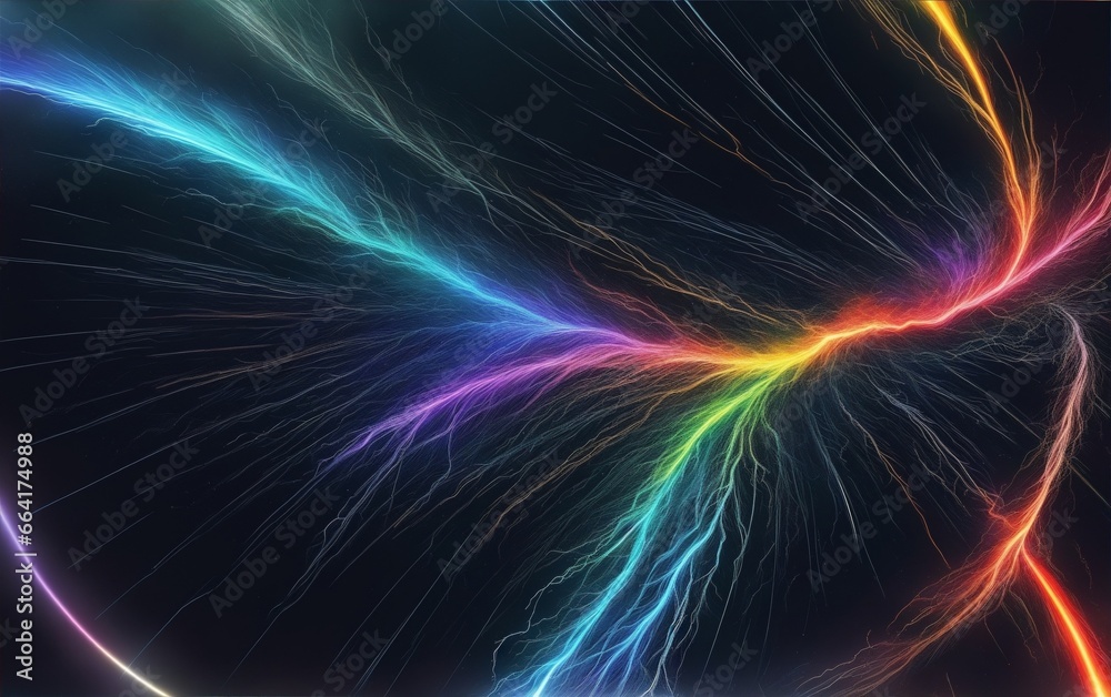 Rainbow colored circular electric thunder sparks in plain black background, light, fractal, energy, art from AI Generative Rainbow colored circular electric thunder sparks in plain black background, light, fractal, energy, art from AI Generative