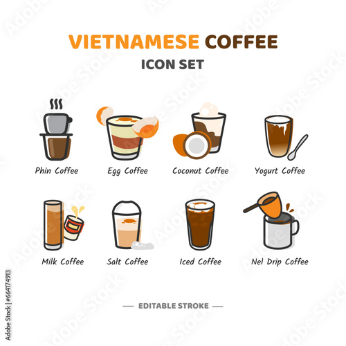 Vietnamese Coffee Types Icon Set Symbol Illustration Vector
