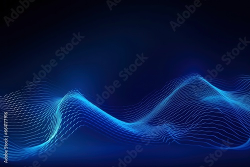 Dynamic blue particle wave. Abstract sound visualization. Digital structure of the wave flow of luminous particles. photo