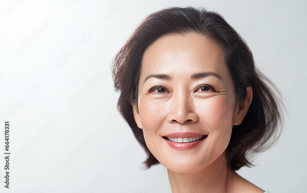 Mature senior asian woman with beauty and healthy face skin portrait isolated on white background Mature senior asian woman with beauty and healthy face skin portrait isolated on white background