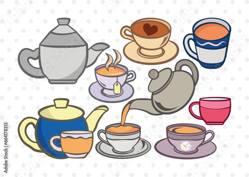 Tea Set Clipart SVG Cut File | Tea Cup Svg | Tea Pot Svg | Tea Kettle Svg | Bundle | Eps | Dxf | Png