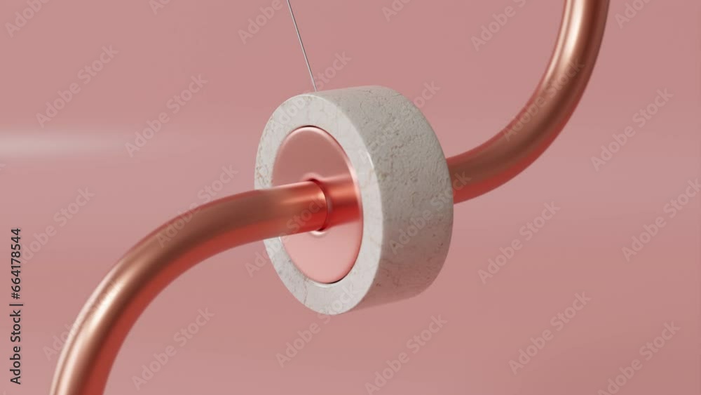 A tube and a ring on a string in a satisfying 3d animation