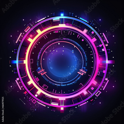 abstract background with glowing stars time machine effects - futuric and neon color circle outline with a technological touch

 photo