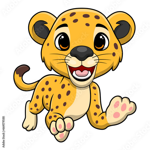 Cute leopard cartoon on white background