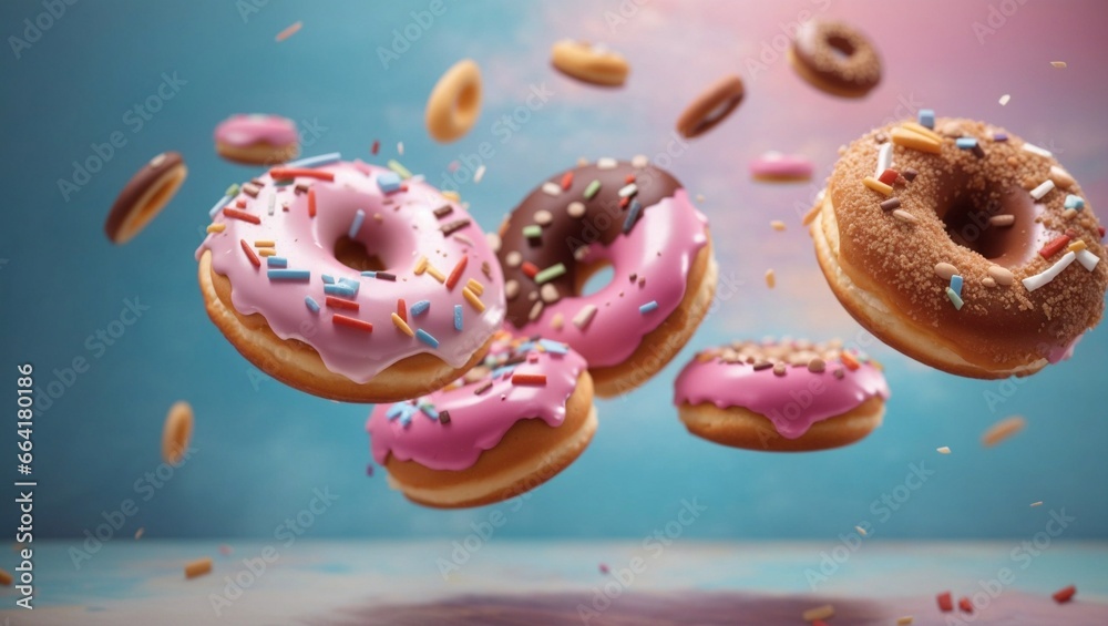 donut flying with isolated background