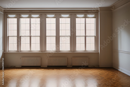 window in empty room, old apartment building with parquet floor. empty room with window. 3d rendering