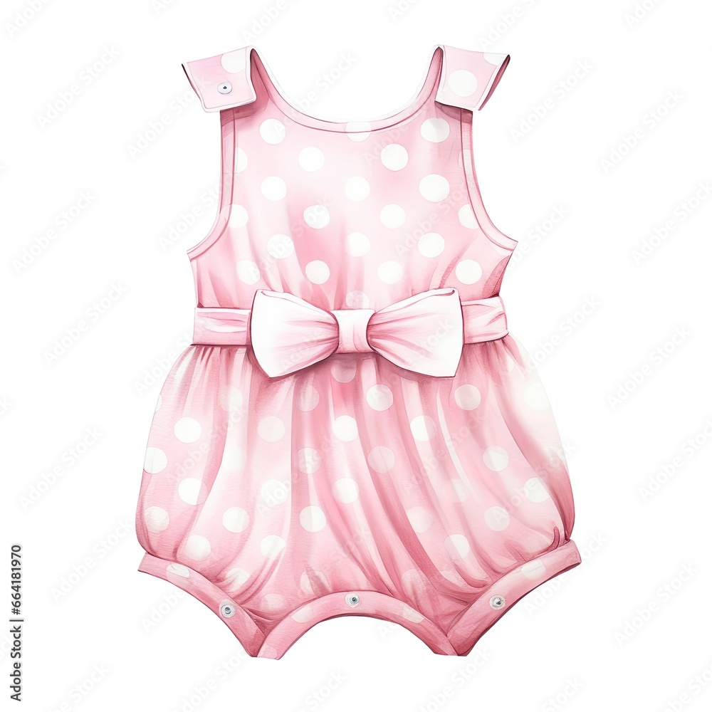 Pink baby girl romper in watercolors on a white background. Pink baby girl romper in watercolors on a white background.