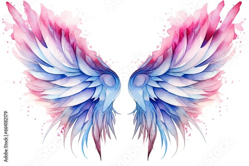 Beautiful magic watercolor blue pink wings. © Anny