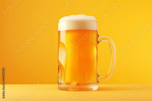 Beer glass with full beer isolated with a yellow background.
