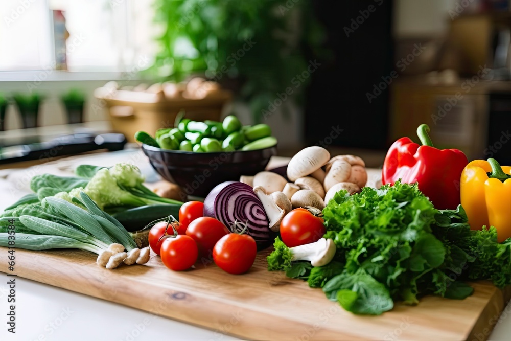For cooking, fresh vegetables, green salad, peppers, mushrooms, and eggplant. For cooking, fresh vegetables, green salad, peppers, mushrooms, and eggplant.