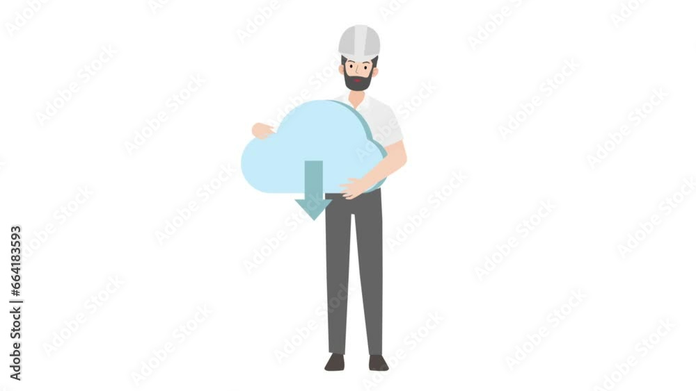 Engineer downloading from cloud character design Engineer downloading from cloud character design