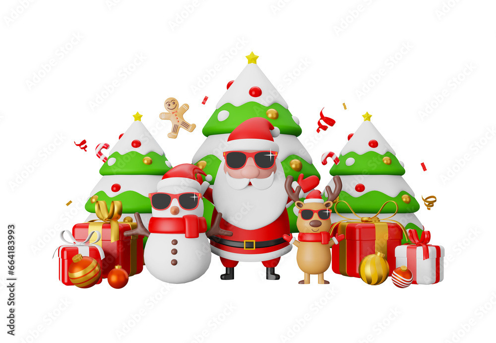 3d illustration Santa claus with the gang for xmas season celebration on transparent background
