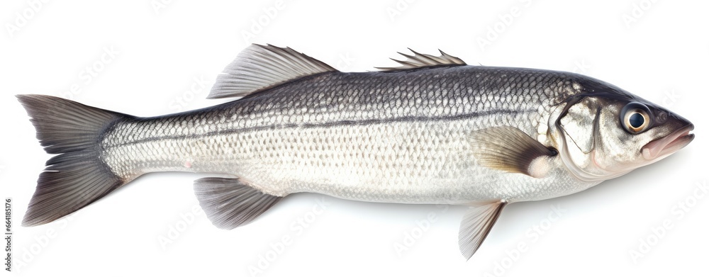 One fresh sea bass fish isolated on white background. One fresh sea bass fish isolated on white background.