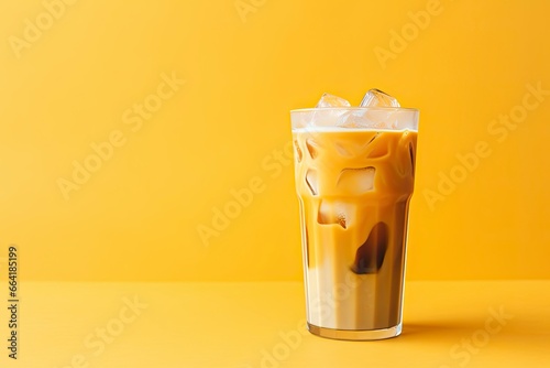 Iced Latte on yellow background.