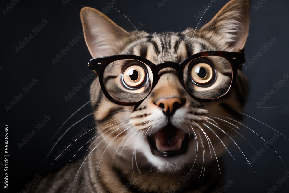 portrait of shocked cat wearing glasses