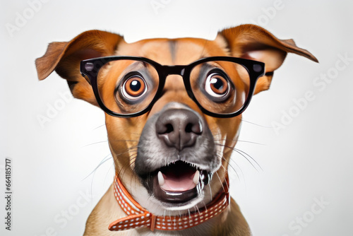 portrait of shocked dog wearing glasses © Kien