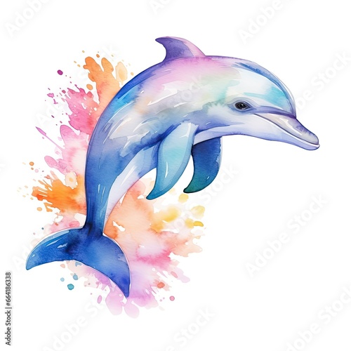 Watercolor fantasy Baby Dolphin clip art isolated white background.