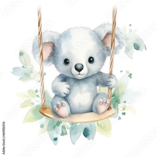 Watercolor fantasy Baby Koala clip art isolated white background.