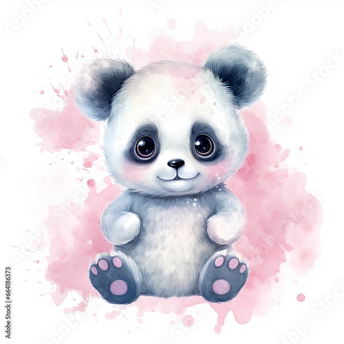 Watercolor fantasy Baby Panda clip art isolated white background.