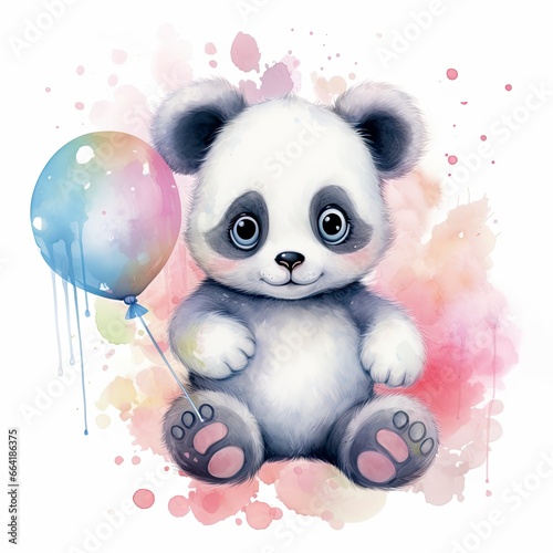 Watercolor fantasy Baby Panda clip art isolated white background.