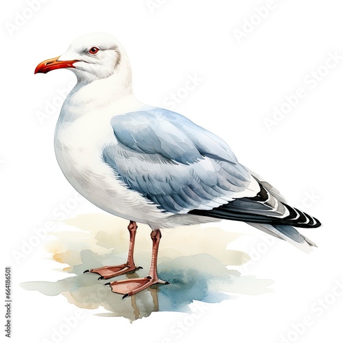 Watercolor seagull isolated on white background.