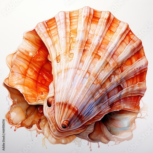Watercolor Seashell clipart on white background.