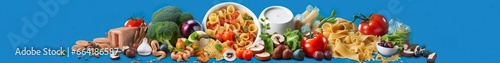 Web page banner of famous Italian food recipes on clean blue background.