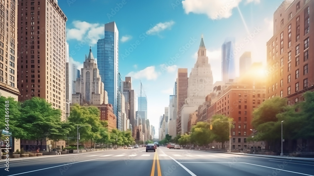New York City Street Road in Manhattan at Summer