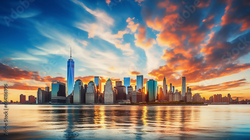 Photographie New York Skyline at Sunset New York City Background