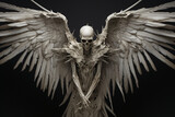 Fantasy, culture and religious concept. Spooky looking skeleton with angel wings portrait