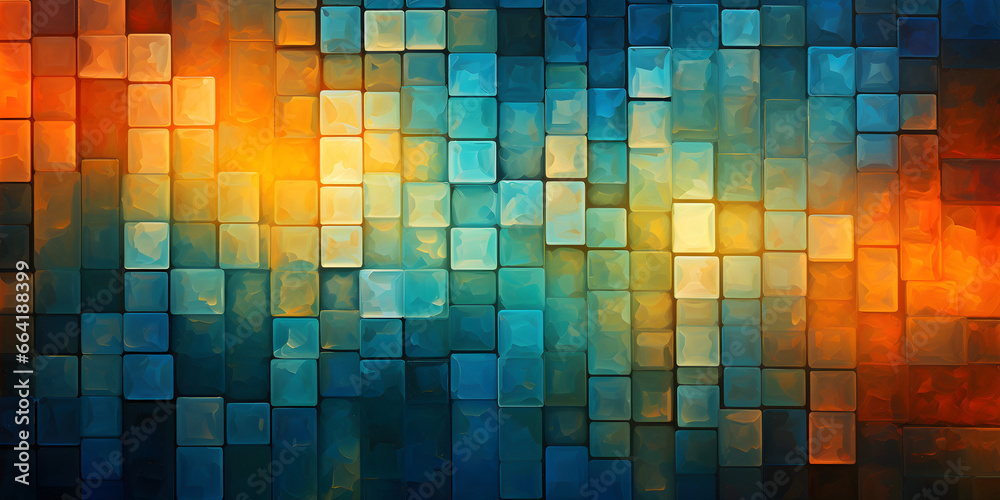 abstract colourful blue and orange mosaic art background banner - obrazy, fototapety, plakaty 