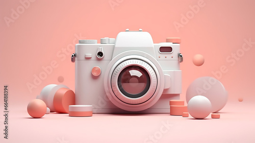 Beautiful Minimal Cute Camera Isolated with Abstract Shapes