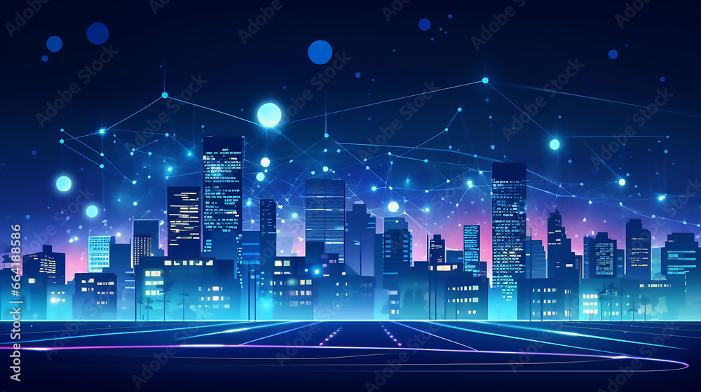 Amazing 5G Wireless Network Concept Night Urban City