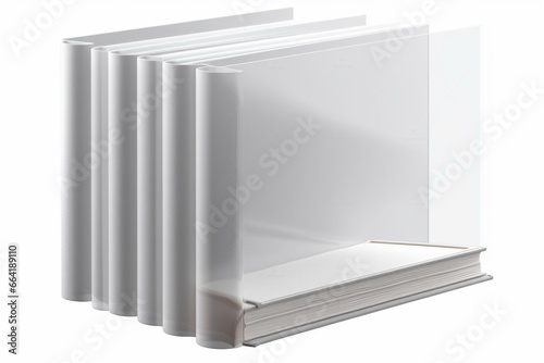 Two white hardcover books on clear background, rendered in 3D as a PNG file. Generative AI