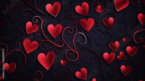 Amazing Abstract Red Hearts on Dark Background