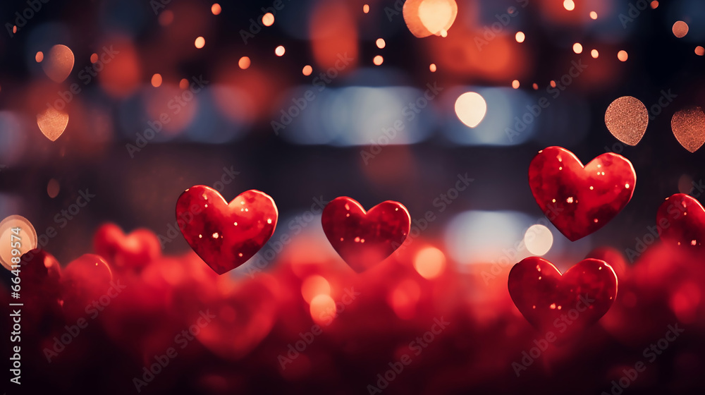 Beautiful Red Heart Valentine Bokeh Lights Against a Black Backg