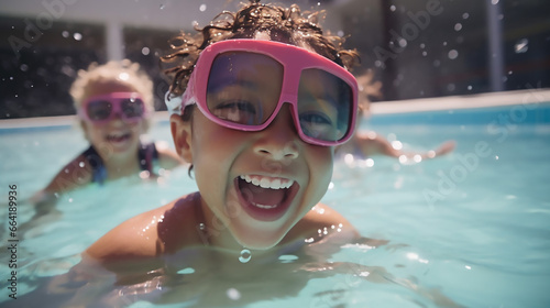 Two Children Wearing Caps and Goggles Laughing © BornHappy