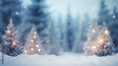 Amazing Christmas Blurred Background Xmas Trees with Snow © BornHappy