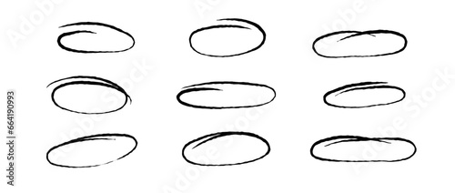 Rough highlight circles set. Doodle and scribble ellipses collection. Grunge hand drawn ovals or bubbles to emphasis. Sketchy marker round elements for collage, poster, banner, cover. Vector pack