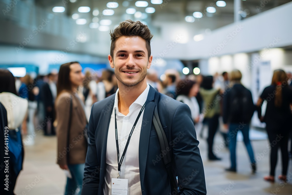 portrait of a male recruiter at a career fair portrait of a male recruiter at a career fair